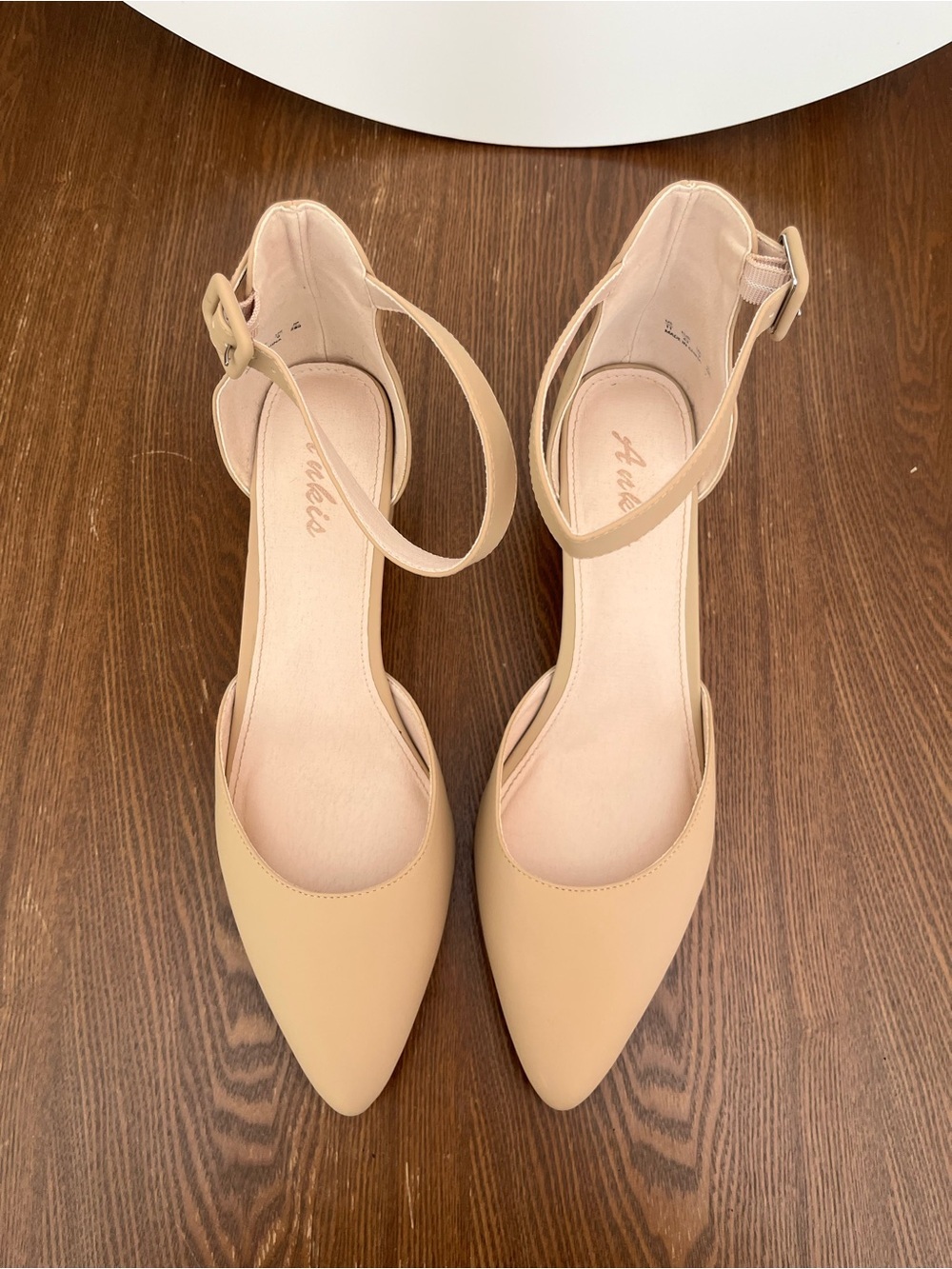 Pointed Closed Toe Ankle-Strap Block Heels, Nude Size 11 - Picture 2 of 5